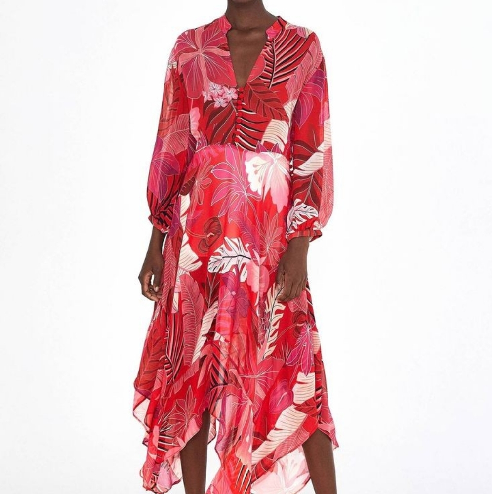 Farm Rio Philipa Drape Dress Red XS